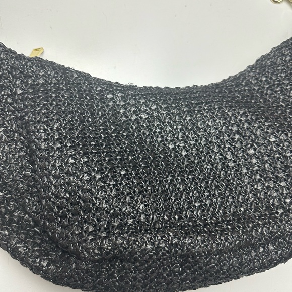 Jules Kae Zola Black Straw Moon Shaped FauxVegan Leather Braided Strap Purse NWT - Picture 7 of 16